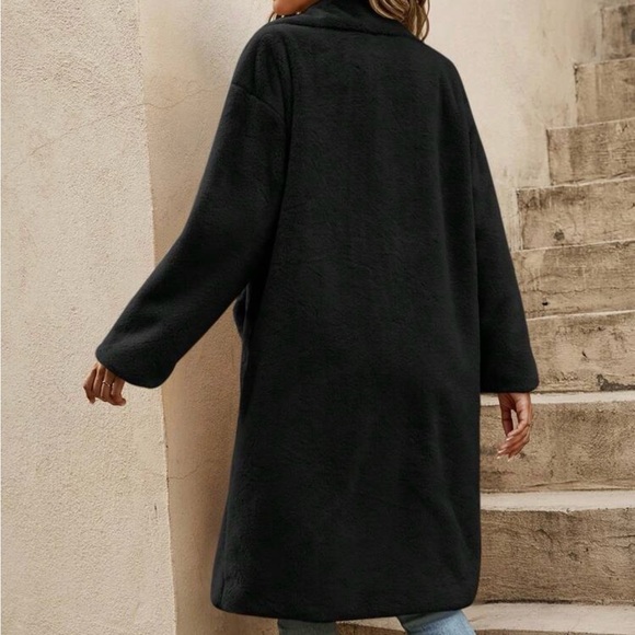 Cozy Black Button Teddy Jacket Coat Winter Minimalist - Picture 2 of 3